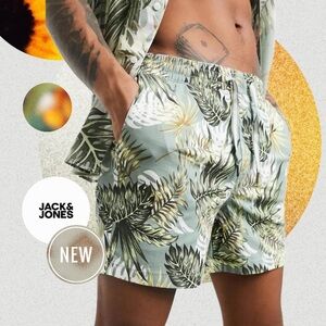 New Jack & Jones Men's Printed Short - Cotton (5.5”)  Tropical / Floral